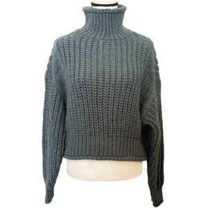 H&M Green Acrylic Long Sleeve Turtle Neck Chunky Knit Sweater Size XL